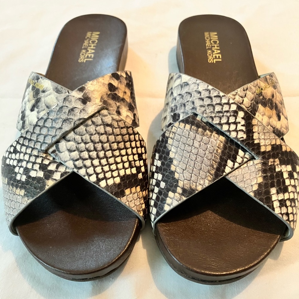 Michael Michael Kors Leather Snake Print Sandal Size 7.5